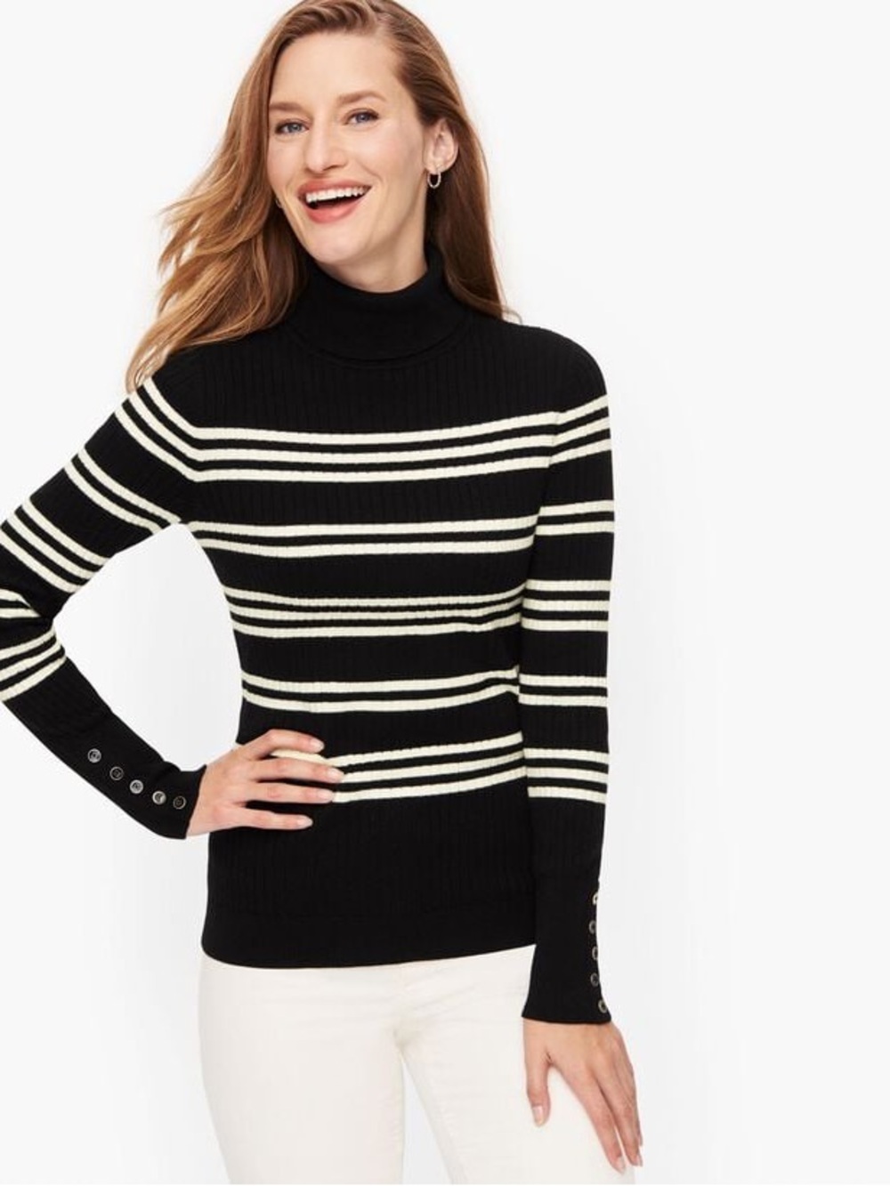 Talbots • Button Cuff Ribbed Turtleneck Sweater